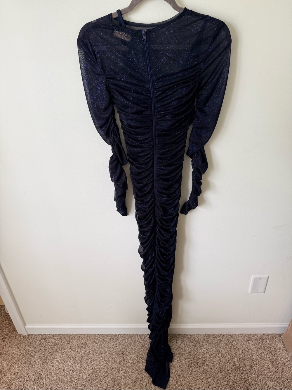 Bronx & Banco Maya Gown Maxi Long Dress in Midnight Blue Sparkle Sheer Womens XS - Picture 4 of 11